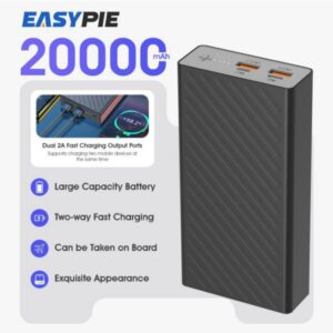 EASYPIE 20000mAh Ultra Slim Power Bank Fast Charging & Dual USB Ports portable charger for Mobile Phone